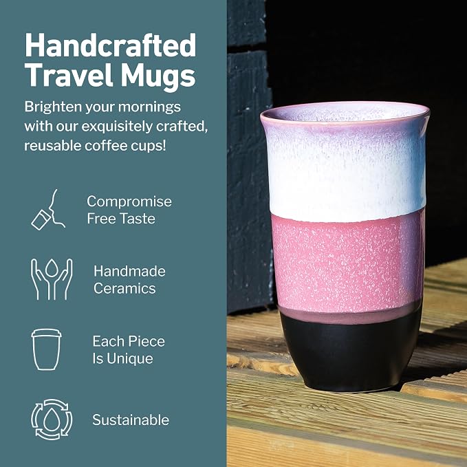 NOVA CERAMICS Coffee Travel Mug – Reusable Coffee Cup – Microwave & Dishwasher - Image 2
