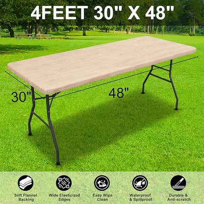 Smiry Rectangle Picnic Tablecloth, Waterproof Elastic Fitted Table Covers for 4 Foot Tables, Wipeable Flannel Backed Vinyl Tablecloths for Camping, Indoor, Outdoor (Beige, 30x48 Inches)