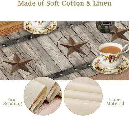 Western Texas Table Runner, Rustic Farmhouse Golden Star Wooden Barn Plank - Image 6