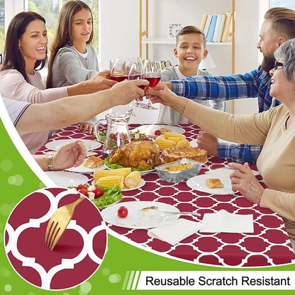 Smiry Rectangle Table Cloth, Waterproof Vinyl Tablecloth with Flannel Backing for Rectangle Tables, Wipeable Spillproof Plastic Tablecloths for Dining, Camping, Indoor and Outdoor (60"x120", Burgundy)