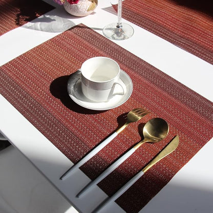 Placemats Washable Easy to Clean PVC Placemat for Kitchen Table Heat-resistand Cross Weave Vinyl Round Table Mats 12x18 inches Set of 6 （Red）