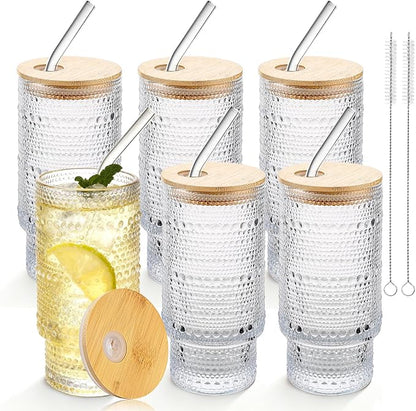 Hobnail Drinking Glasses 16 oz, 6 Pack Vintage Hobnail Glassware, Kitchen Cups by Elitrivox