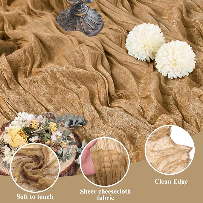 Asee'm 12pcs Cheesecloth Table Runner 120 Inches Long Khaki Boho Gauze Cheese - Image 3