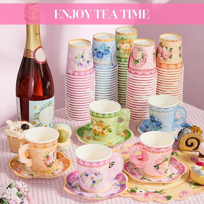 Nuogo 300 Pcs Vintage Floral Disposable Tea Party Set - Image 3