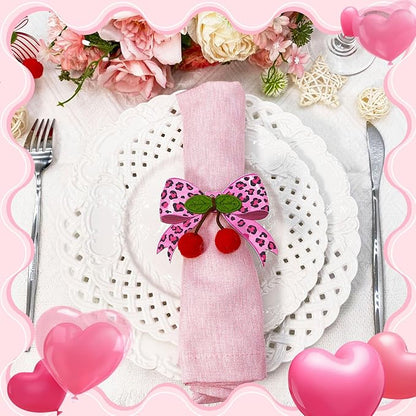 10 PCS Valentine's Day Napkin Rings Wood Pink Bow Napkin Rings Wedding Napkin Ring Holders Romantic Table Decor for Valentine's Day Anniversary Dinner Party