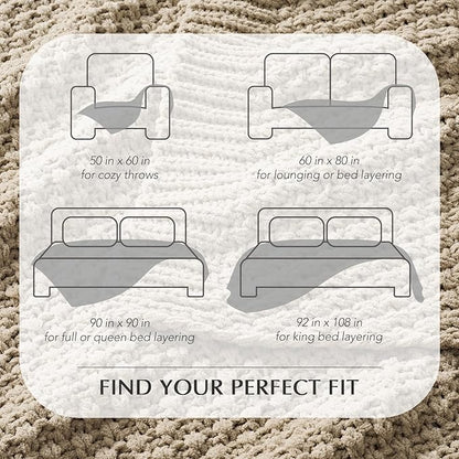 EVERGRACEHOME Chunky Chenille Knit Throw Blanket for Couch, Soft Luxurious Oversized Queen Moss Stitch Blanket for Bed, Large Cozy Farmhouse Knitted Throw for Sofa, Sand Dune, 90" x 90"