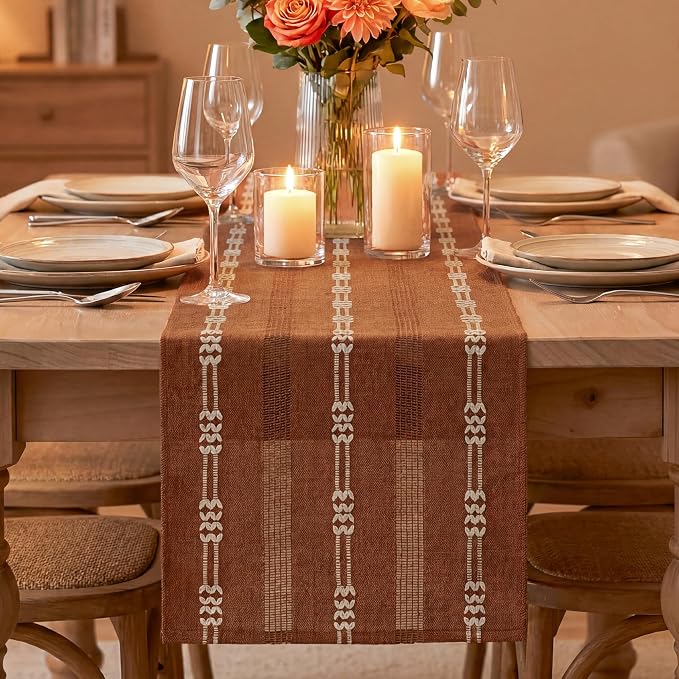 Artoid Mode Caramel Farmhouse Embroidered Hollow Table Runner, Seasonal Fall - Image 2