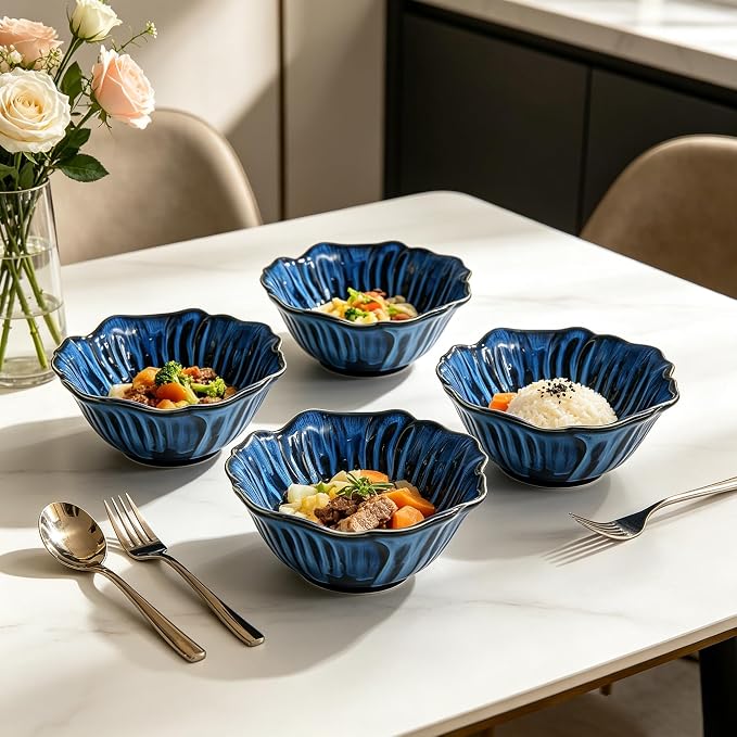 KOOV 24oz Deep Cereal Bowls Set of 4, Vintage Hand-Painted Porcelain Soup Bowls - Image 6