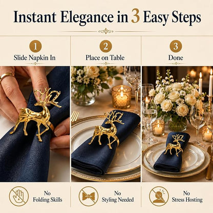Gold Napkin Rings Set of 12 – Holiday Reindeer Design – Elegant Christmas Table - Image 5
