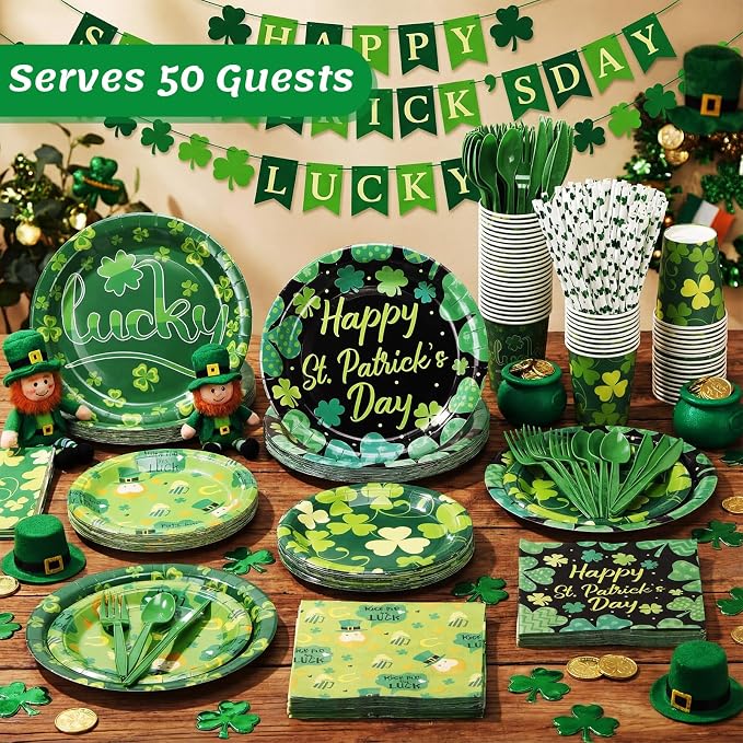 450 Pcs Happy St. Patrick's Day Tableware Set Decoration Serves 50 | Lucky - Image 6