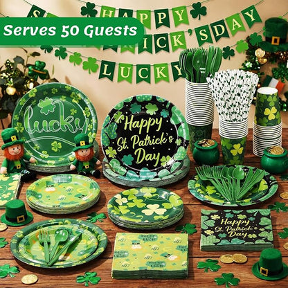 450 Pcs Happy St. Patrick's Day Tableware Set Decoration Serves 50 | Lucky - Image 6