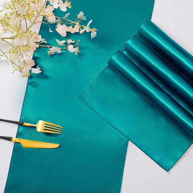 Horbaunal 2 Pack Teal Satin Table Runner 12 x 108 Inch | Smooth Table Runners - Image 5