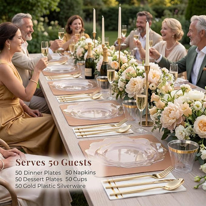 350Pcs Clear and Gold Plastic Plates - Image 2