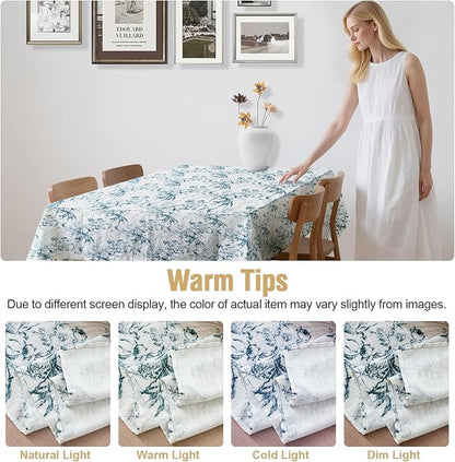H.VERSAILTEX Linen Table Cloths Floral Printed Tablecloth Spill-Proof Waterproof Table Cover for Dining Buffet Feature Soft and Thick Fabric Wrinkle Free, 60 x 104 Inch, Vintage Botanical - Blue