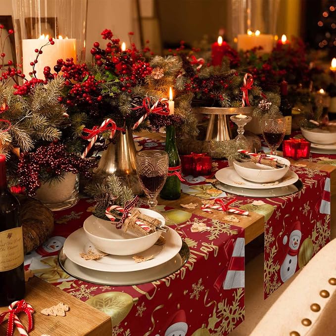 Merry Christmas Table Runner 70 Inches Long, Xmas Balls Snowman Snowflake Table - Image 6