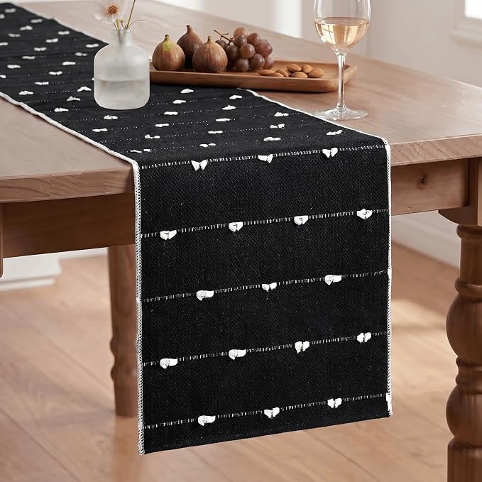 Artoid Mode Black Farbic Rustic Cotton Woven Table Runner, Farmhouse Halloween - Image 2