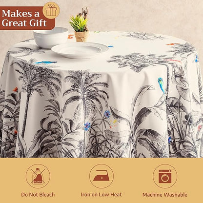Maison d' Hermine Table Cloth Round Table 100% Cotton 63 Inches Fall Tablecloth Reusable Everyday Use for Thanksgiving Christmas Decorations Dining Farmhouse Party (Amazonia)