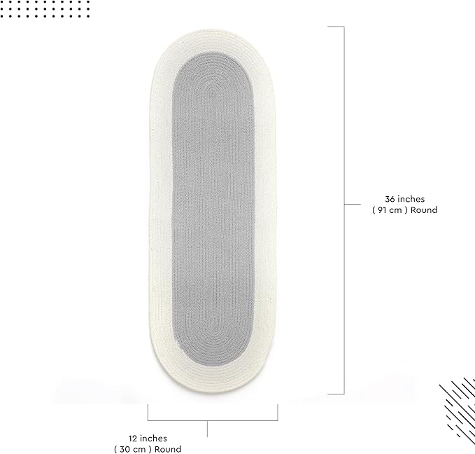 Encasa XO Dining Table Runner, Handmade Ribbed Cotton 12"x36" Light Grey & Off - Image 5