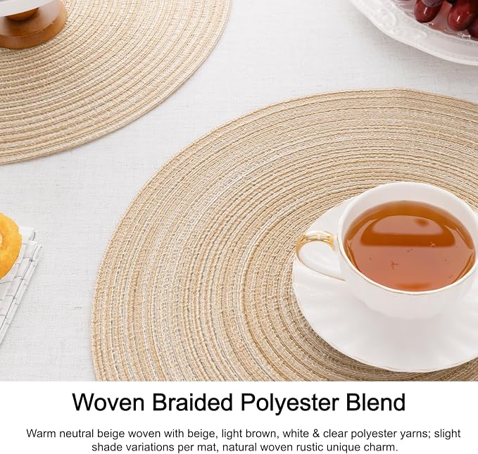 SHACOS Round Braided Placemats Set of 4 Washable Place Mats - Image 2