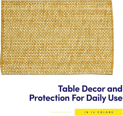 Sweet Home Collection 100% Cotton Placemats for Dining Room Rectangle Two Tone Woven Fabric 13" x 19" Soft Durable Table Mat Set, Set of 6, Orange