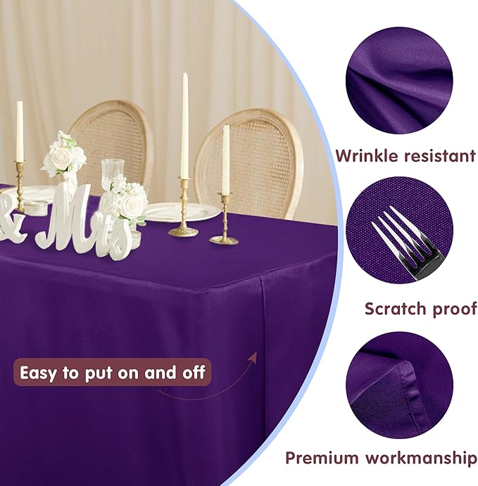 HolidayIdeas Fitted Table Covers for 6 Foot Tables - 72 x 30 Inch - 2 Pack Rectangle Purple Table Clothes Polyester Fabric Table Cover for Folding Table, Parties, Trade Show, Graduation, Family Dinner