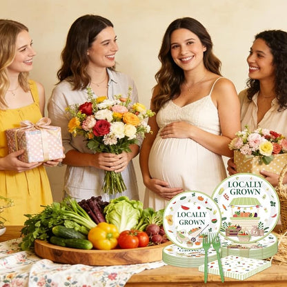 EUOYUFO 96Pcs Locally Grown Baby Shower Paper Plates Napkins Forks Locally - Image 7