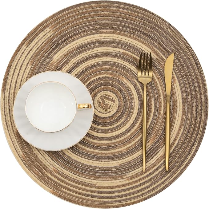 SHACOS Round Placemats Set of 6 Washable 15 inch Variegated Braided Round Place - Image 2