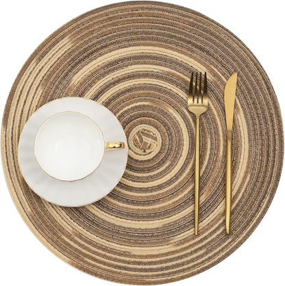 SHACOS Round Placemats Set of 6 Washable 15 inch Variegated Braided Round Place - Image 2