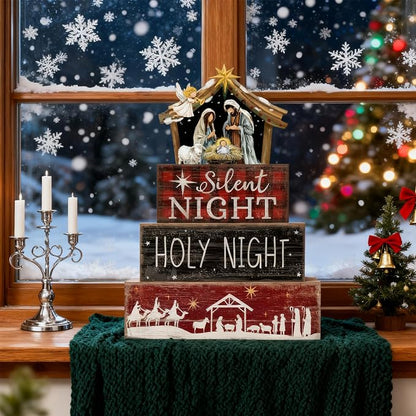 Moucuny 4 Pcs Christmas Table Decor Wooden Christian Religious Decoration - Image 8