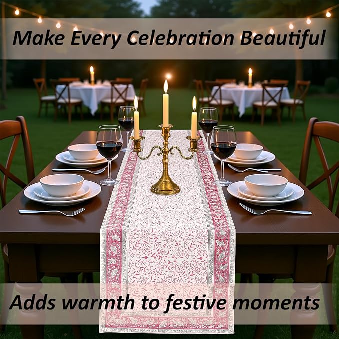 Pink Jaal Hand Block Print 100% Cotton Reusable Table Runner 16" X 106" Inches - Image 7