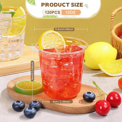 tchrules 120 Pack 12oz Clear Round Bottom Plastic Cocktails Wine Cups | - Image 2