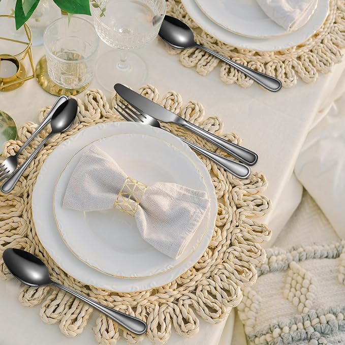 20 Pieces Black Flatware Set for 4 Silverware Stainless Steel Cutlery Luxury - Image 8