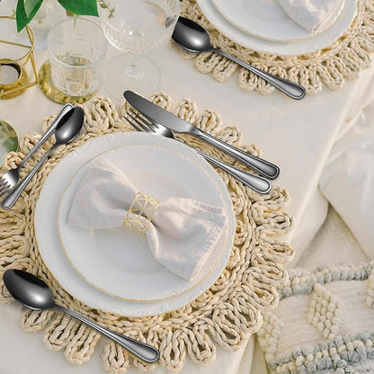 20 Pieces Black Flatware Set for 4 Silverware Stainless Steel Cutlery Luxury - Image 8