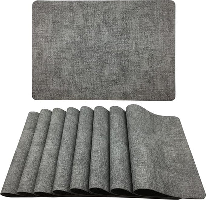 WAZAIGUR Waterproof Easy to Clean Non-Slip Heat Resistant Thick Faux Leather Placemats for Dining Table Set of 8,Light Grey