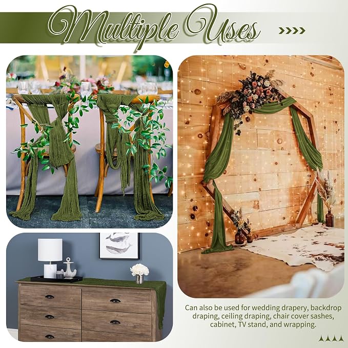 15 Pack Olive Green Table Runner 17 x 108inch Cheesecloth Table Runner Boho - Image 5