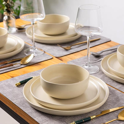 AmorArc Ceramic Dinnerware Sets, Wavy Rim Stoneware Plates and Bowls Sets,Dishwasher & Microwave & Oven Safe Dishes set, Service for 4 (12pc)