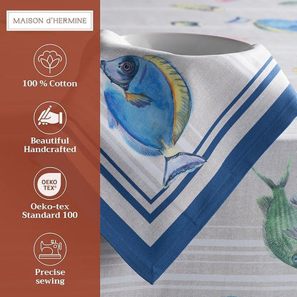 Maison d' Hermine Cloth Napkins Set of 4 100% Cotton Everyday Reusable Square Napkins Cloth Washable Dinner Party Wedding Restaurant Valentines Day Decorations Spring/Summer (Poisson, 20" x 20")