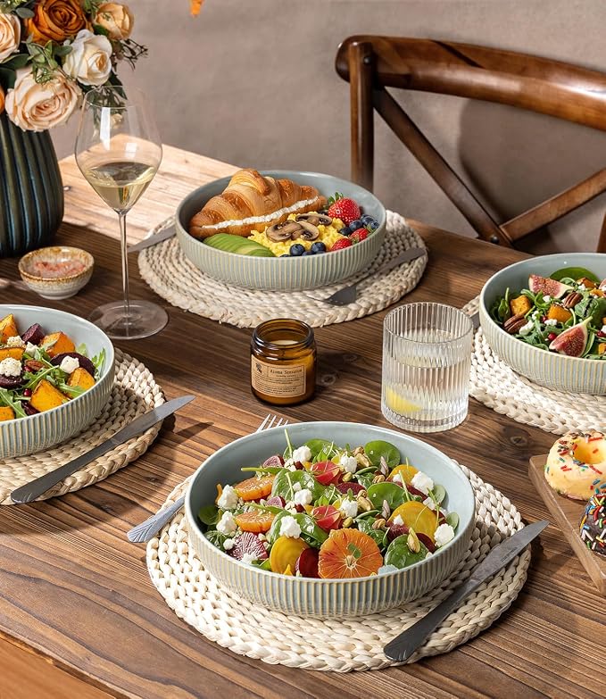 8.5" Ceramic Pasta Bowls Set of 4, Salad Bowls | Versatile Serving Bowls - Image 6