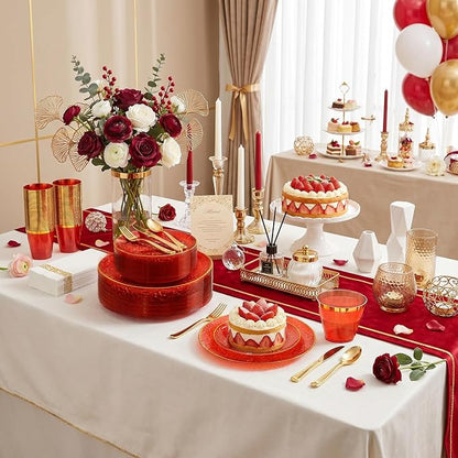 Rubtlamp 175 Pcs Plastic Dinnerware Set, Hammered Party Plates Set Include - Image 4