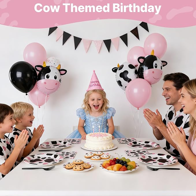 100 Pcs Disposable Pink Cow Print Tableware Set - Image 6