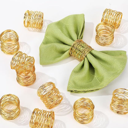 12 Pieces Napkin Rings Holders Handmade Round Mesh Heavy Duty Metal Napkin Rings Holder for Dinner Decoration Dining Table Parties Wedding Christmas(Gold)