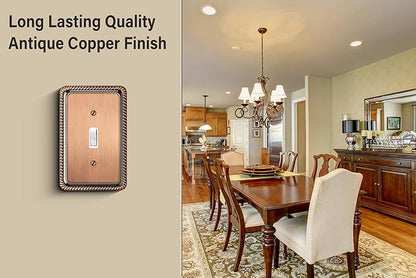 Henne Bery Rope Edge Decorative Wall Plate Switch Plate Outlet Cover (Single Toggle, 2 Pack, Antique Copper)