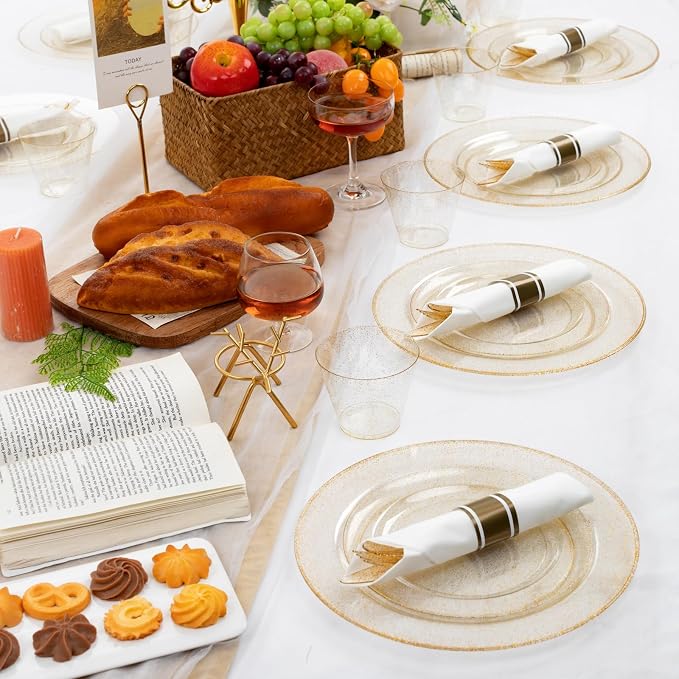 WELLIFE 210Pcs Gold Glitter Dinnerware Set, Include: 30Dinner Plates, 30Dessert - Image 6