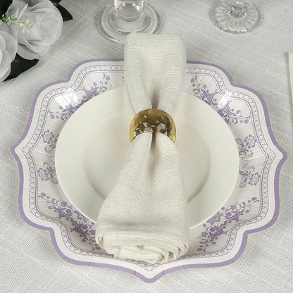 50 Pack 10" White Lavender Lilac French Toile Dinner Plates, Disposable Round Paper Party Plates 300 GSM for Festive Table Decoration