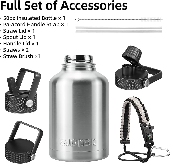 BJPKPK 50oz Large Insulated Water Bottle, Stainless Steel Water Jug | - Image 3