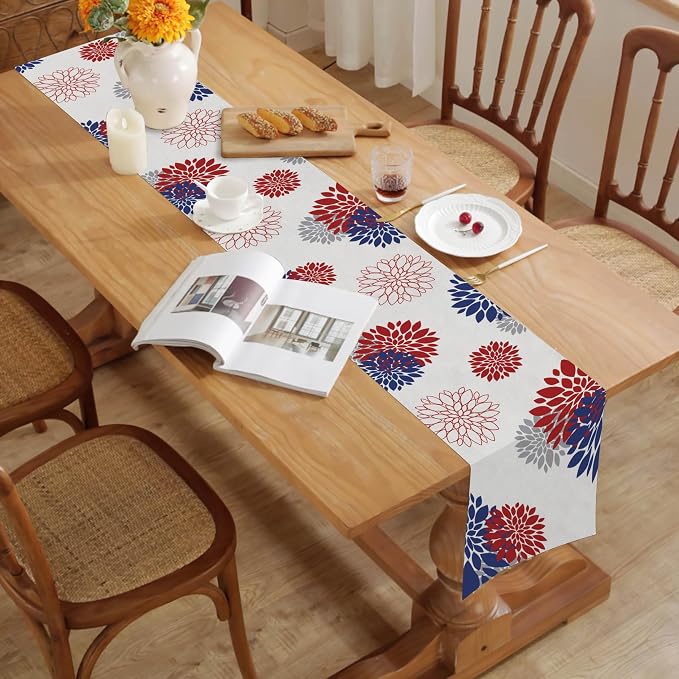 4th of July Independence Day Table Runner God Bless America Blue Red Dahlia - Image 4
