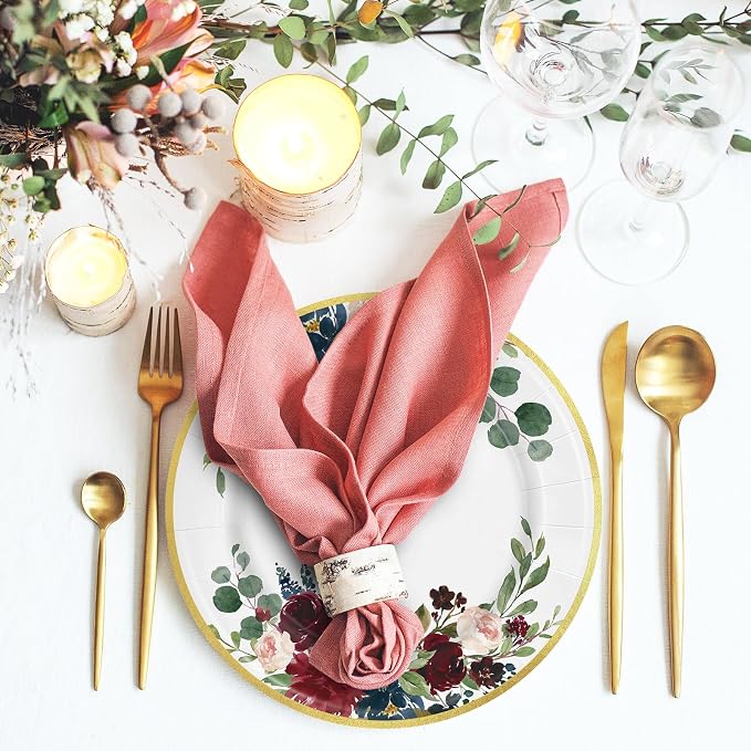 JarThenaAMCS Floral Leaves Paper Plates Disposable Watercolor Red Flower Plates - Image 5