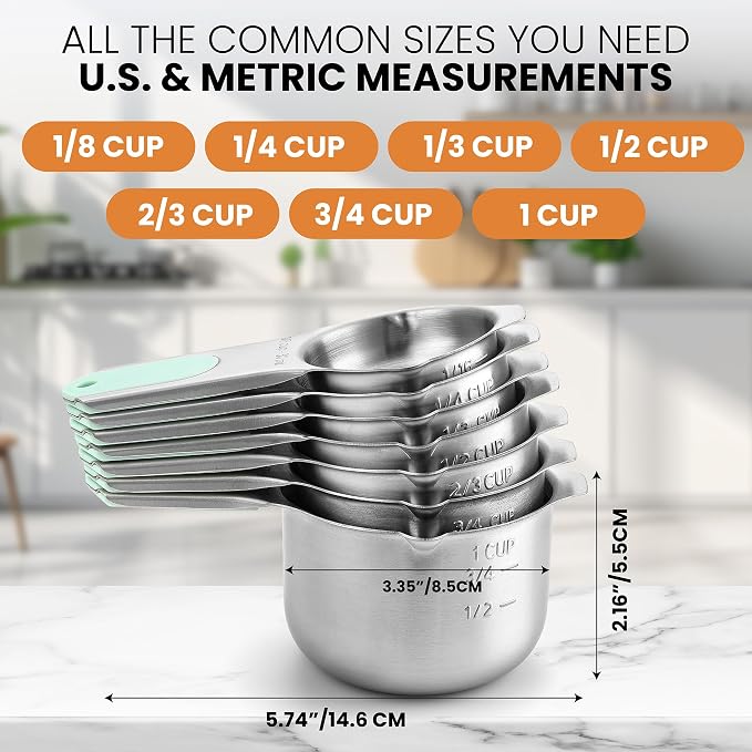Spring Chef Magnetic Stainless Steel Measuring Cups Set of 7 Patented, Mint | - Image 5