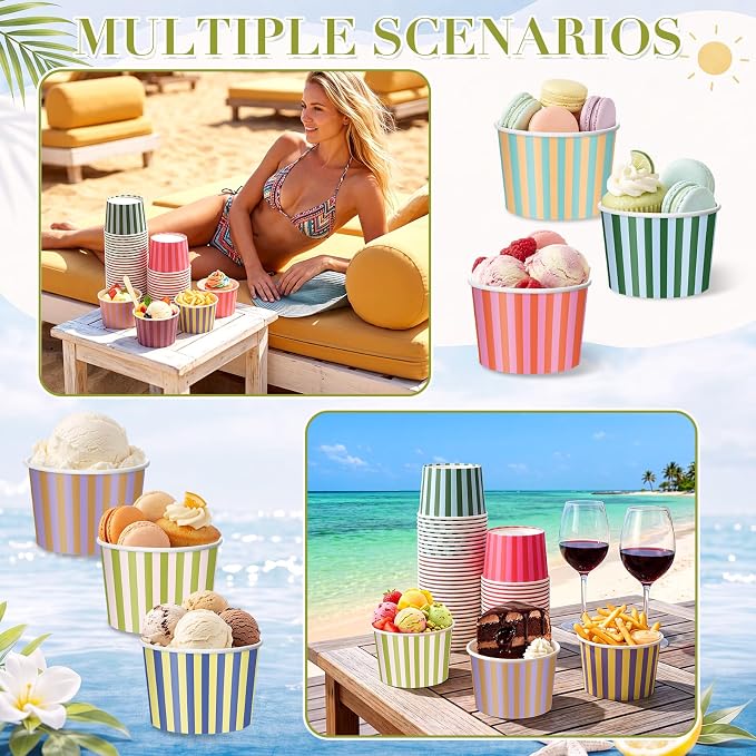 CHENGU 60 Pcs Palm Beach Striped Ice Cream Bowls Disposable, 9 oz Convenience - Image 5