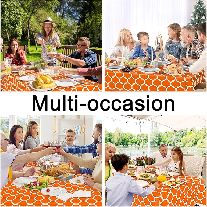 Smiry Rectangle Tablecloth, Waterproof Vinyl Tablecloths with Flannel Backing for Rectangle Tables, Wipeable Spillproof Plastic Tablecloth for Dining, Indoor and Outdoor (60"x84", Bright Orange)